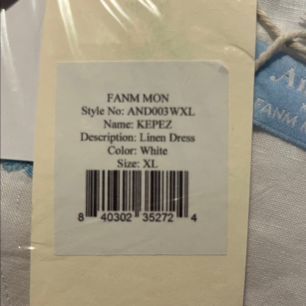 NWT Andie x Fanm Mon KEPEZ DRESS LINEN CAFTAN NEW White Blue EMBROIDERED size XL - Picture 7 of 11
